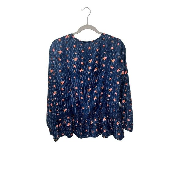 Matilda Jane Navy Polka Dot & Floral Long Sleeve Blouse women’s Size L - Picture 4 of 5